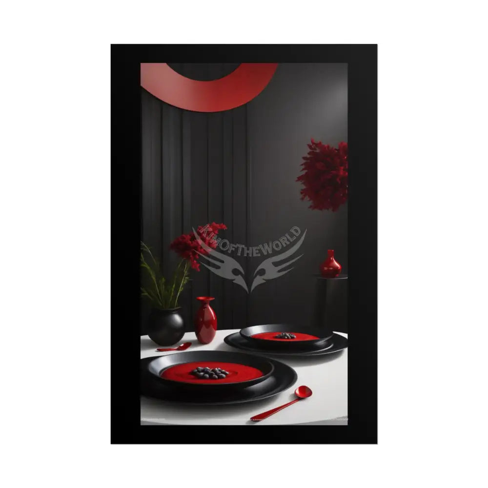 Restaurant Satin Color Combo Fine Dining Art Framable Iridescent Red & Black Kitchen Décor Poster Mix & Match Set 24’’