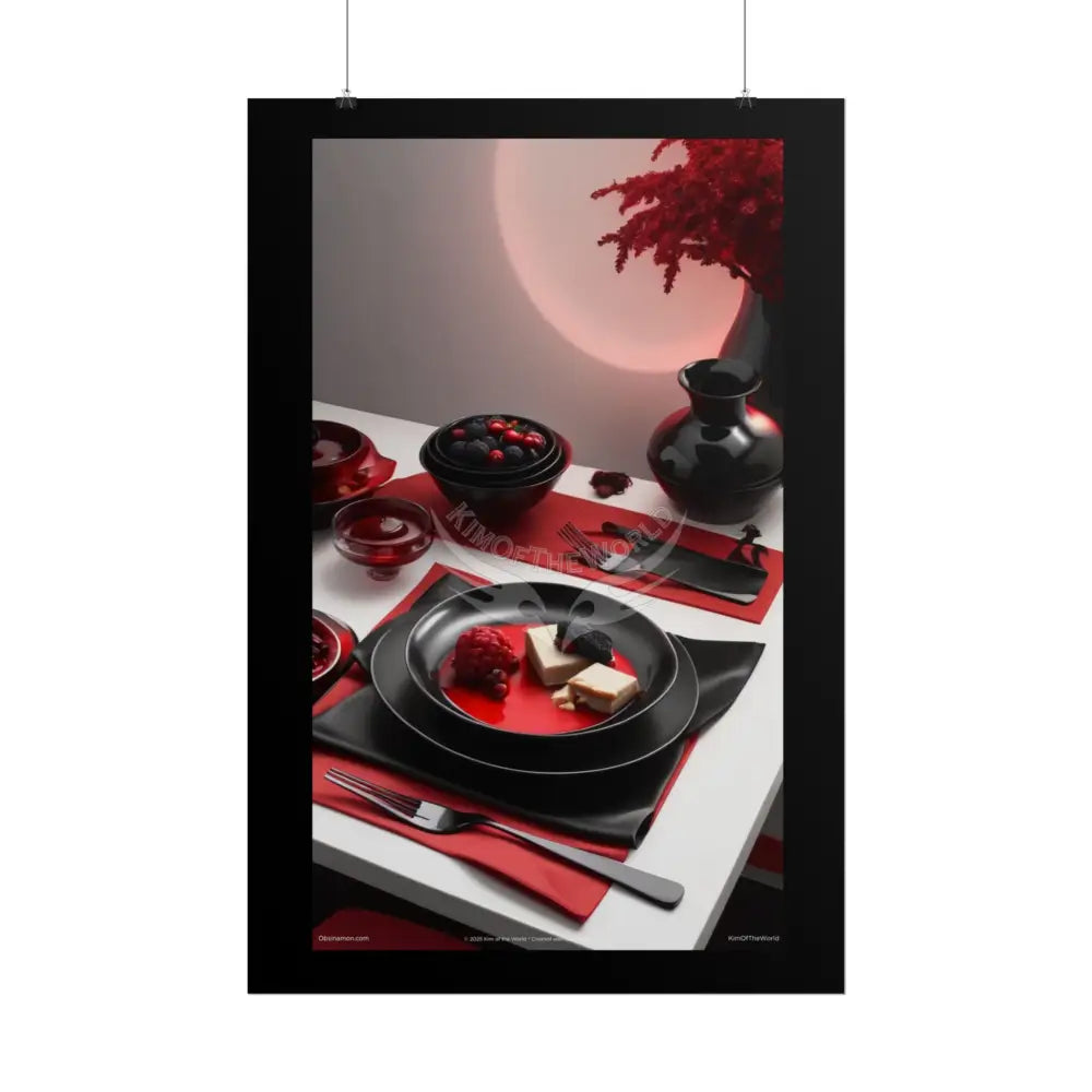 Restaurant Satin Color Combo Fine Dining Art Framable Iridescent Red & Black Satin Kitchen Décor Poster Mix & Match Set