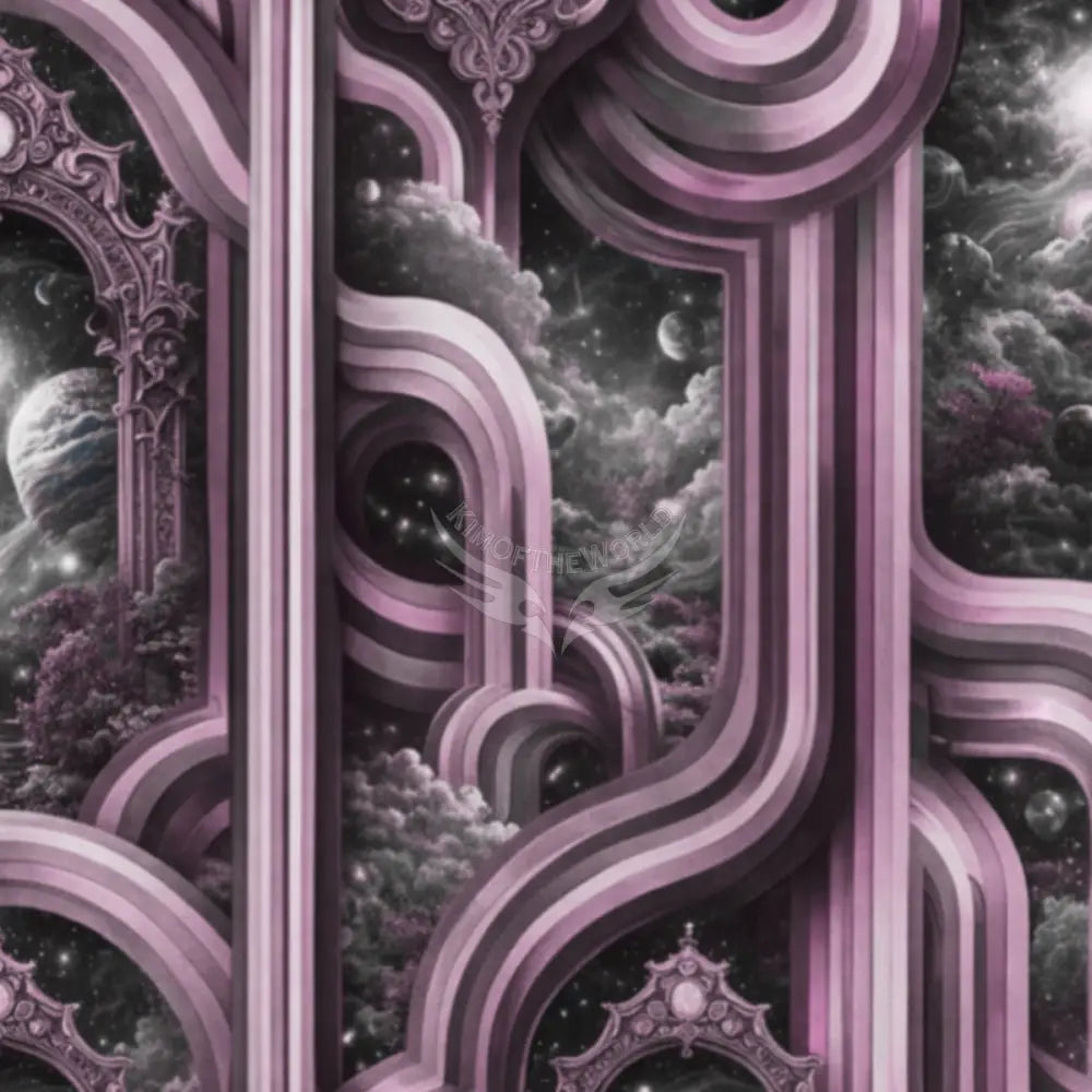 Retro 3D Abstract with Scenery in Mauve Purple Unpasted Mural Wallpaper 144’’x100’’ - 144’’x100’’ - Wall Coverings