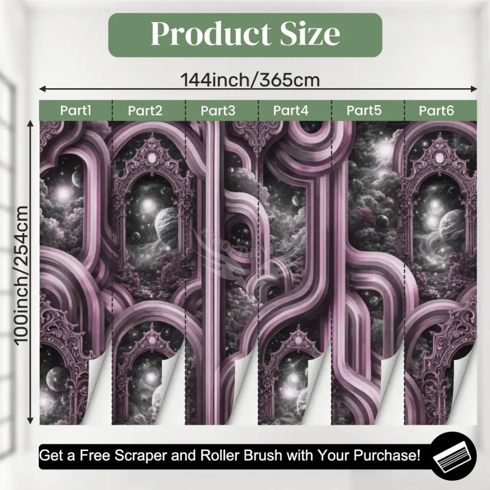 Retro 3D Abstract with Scenery in Mauve Purple Unpasted Mural Wallpaper 144’’x100’’ - 144’’x100’’ - Wall Coverings