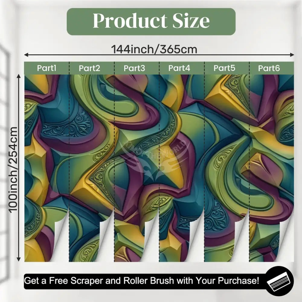Retro 3D Blue Green Pink Chunky Wave Unpasted Mural Wallpaper 144’’x100’’ 144’’x100’’ Wall Coverings