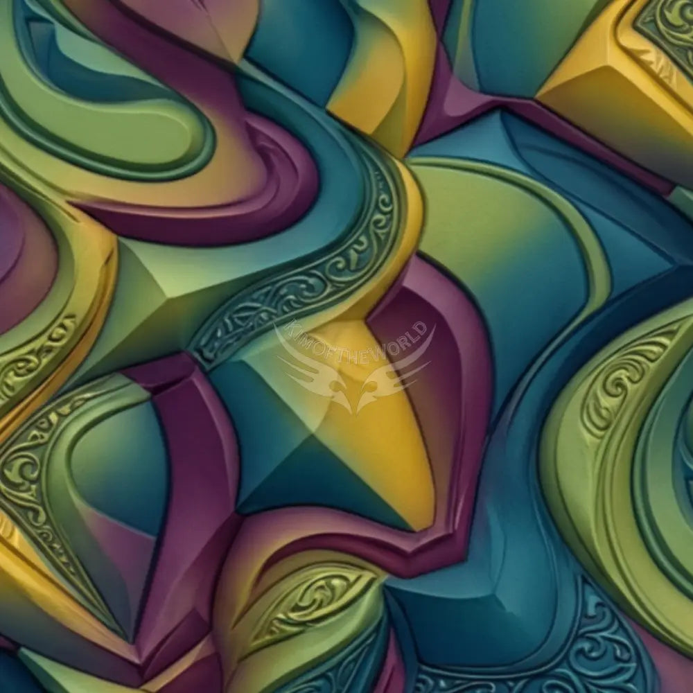Retro 3D Blue Green Pink Chunky Wave Unpasted Mural Wallpaper 144’’x100’’ 144’’x100’’ Wall Coverings