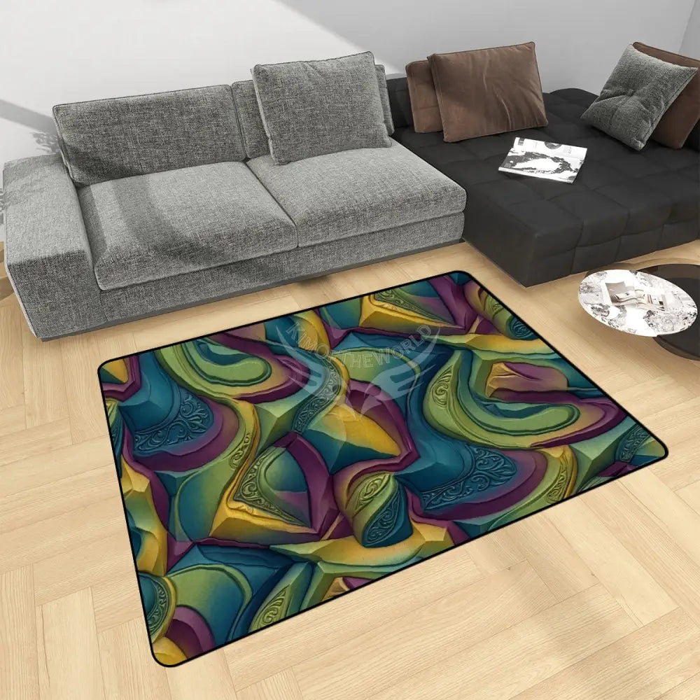 Retro 3D Green and Blue Design Area Rug Floor Carpet 8x5.3 - 96’’x64’’ - Rugs & Mats