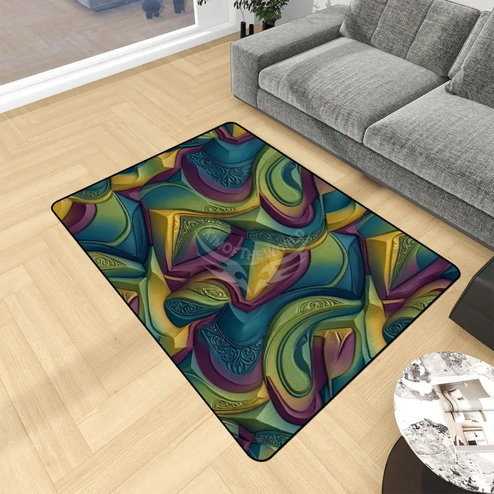 Retro 3D Green and Blue Design Area Rug Floor Carpet 8x5.3 - 96’’x64’’ - Rugs & Mats