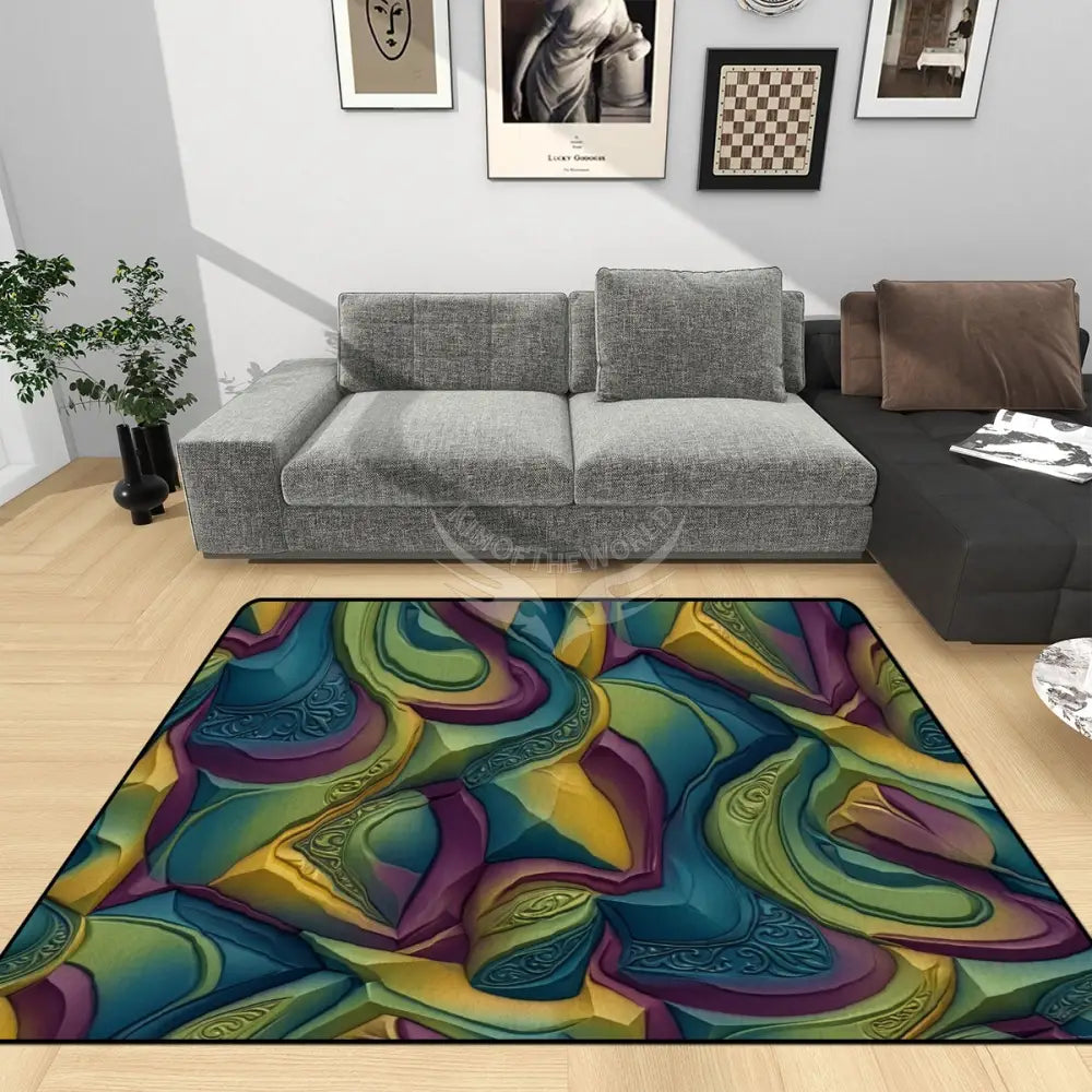 Retro 3D Green and Blue Design Area Rug Floor Carpet 8x5.3 - 96’’x64’’ - Rugs & Mats