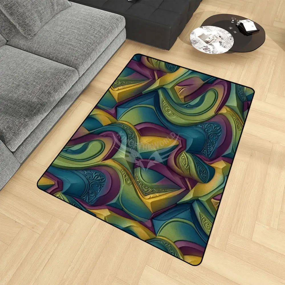 Retro 3D Green and Blue Design Area Rug Floor Carpet 8x5.3 - 96’’x64’’ - Rugs & Mats