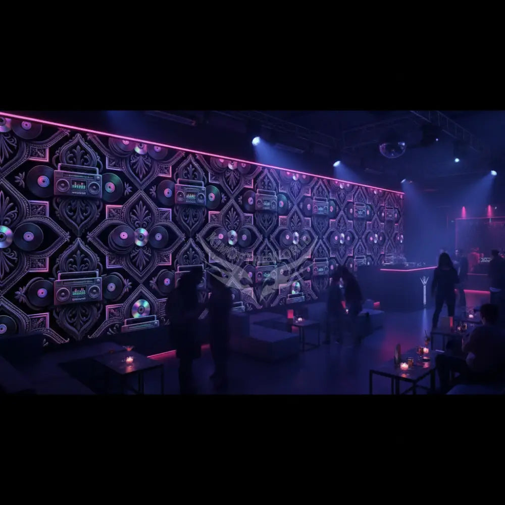 Retro 80s Neon Tinted Music Jambox MixTape Gen X Bar and Club Unpasted Mural Wallpaper 144’’x100’’ - 144’’x100’’