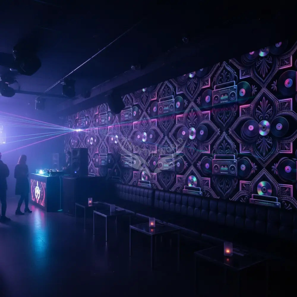 Retro 80s Neon Tinted Music Jambox MixTape Gen X Bar and Club Unpasted Mural Wallpaper 144’’x100’’ - 144’’x100’’