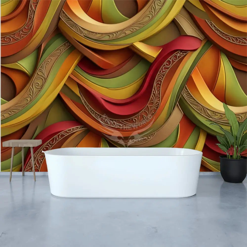 Retro Abstract 3D Waves Unpasted Mural Wallpaper 144’’x100’’ 144’’x100’’ Wall Coverings