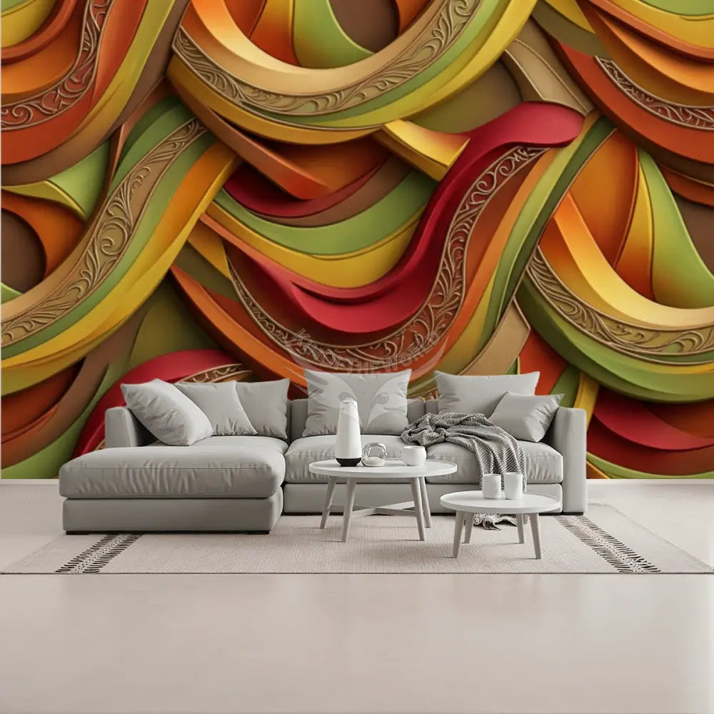 Retro Abstract 3D Waves Unpasted Mural Wallpaper 144’’x100’’ 144’’x100’’ Wall Coverings
