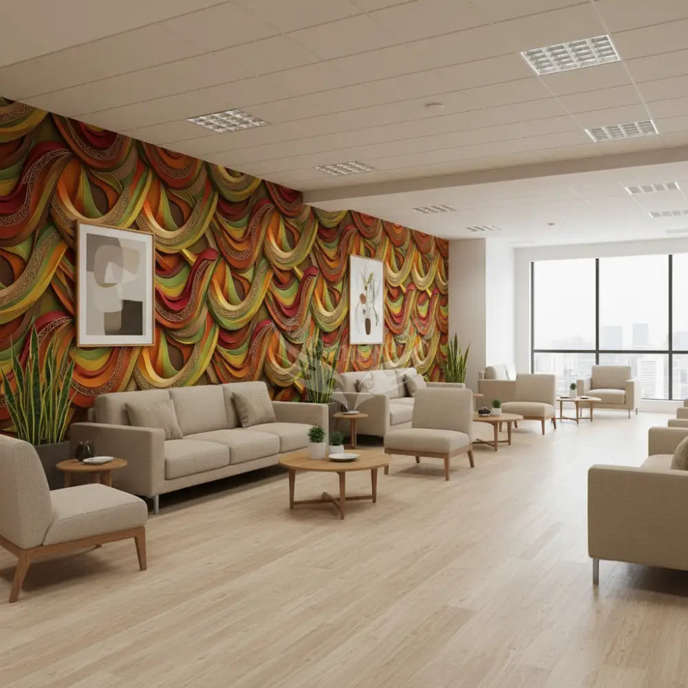 Retro Abstract 3D Waves Unpasted Mural Wallpaper 144’’x100’’ - 144’’x100’’ - Wall Coverings