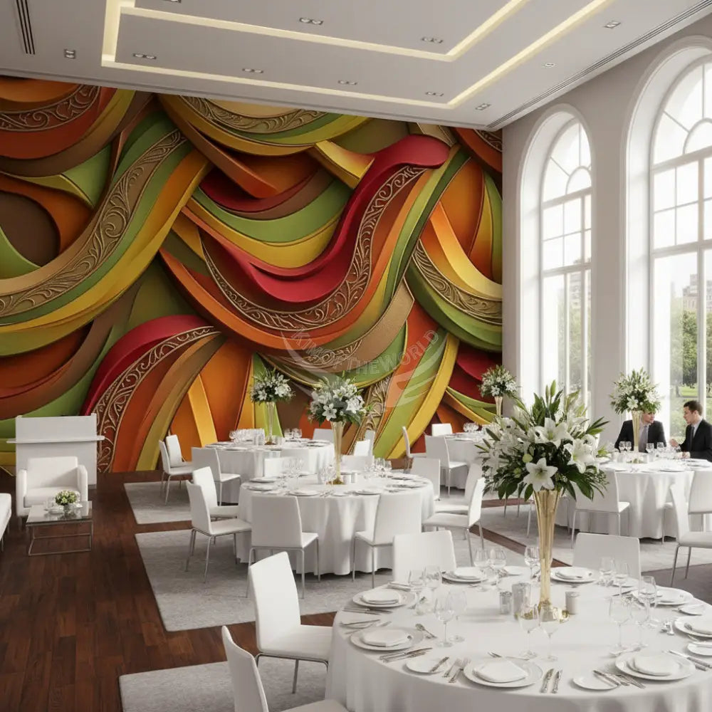 Retro Abstract 3D Waves Unpasted Mural Wallpaper 144’’x100’’ - 144’’x100’’ - Wall Coverings