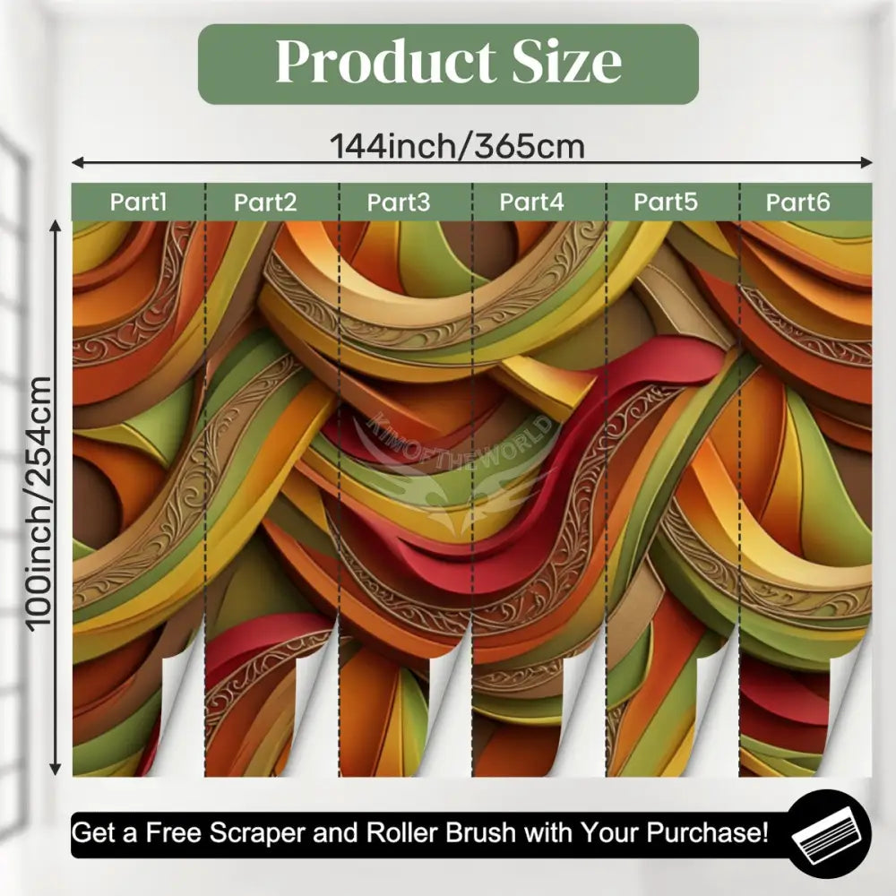 Retro Abstract 3D Waves Unpasted Mural Wallpaper 144’’x100’’ 144’’x100’’ Wall Coverings