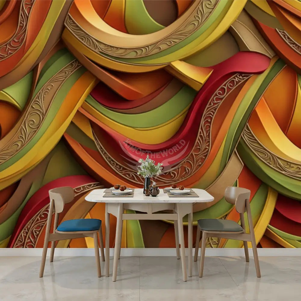 Retro Abstract 3D Waves Unpasted Mural Wallpaper 144’’x100’’ 144’’x100’’ Wall Coverings