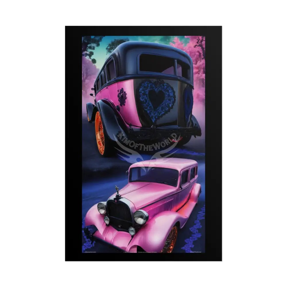 Retro Auto Flash & Flare Lace Gothic Art Poster – Iridescent Cars & Lace Rolled Poster Set Poster pieces 24’’ x 36’’