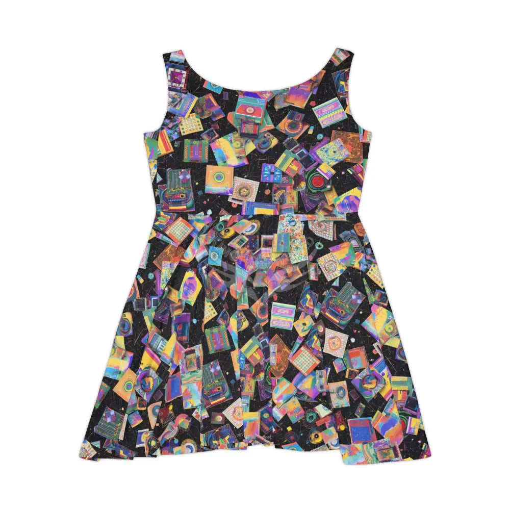 Retro Cassette Tape Skater Dress — Colorful Vintage Music Print L All Over Prints