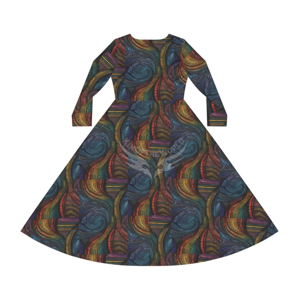 Retro Color Wave Print Dress – Women’s Long Sleeve AOP L All Over Prints
