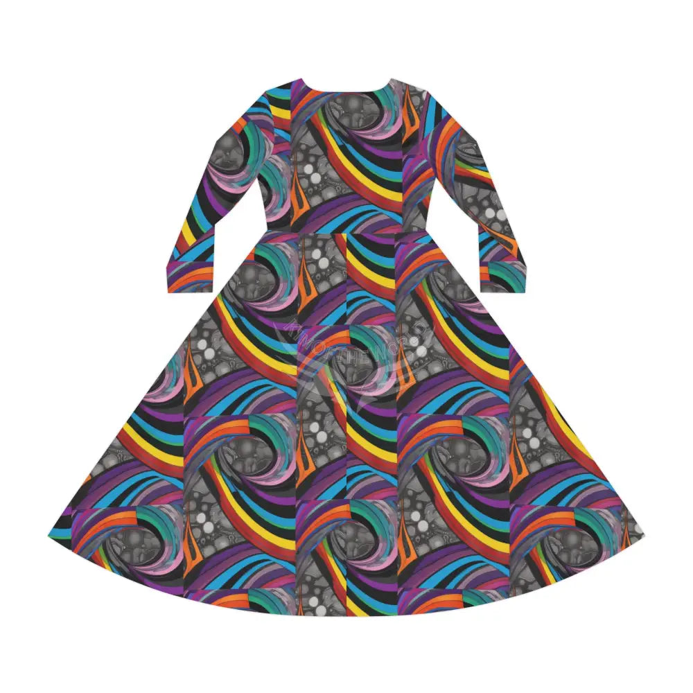 Retro Color Wave Print Dress – Women’s Long Sleeve AOP L All Over Prints