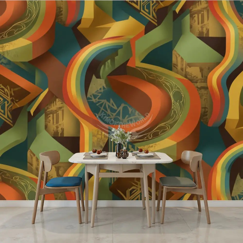 Retro Colors 3D Basic Unpasted Mural Wallpaper 144’’x100’’ 144’’x100’’ Wall Coverings