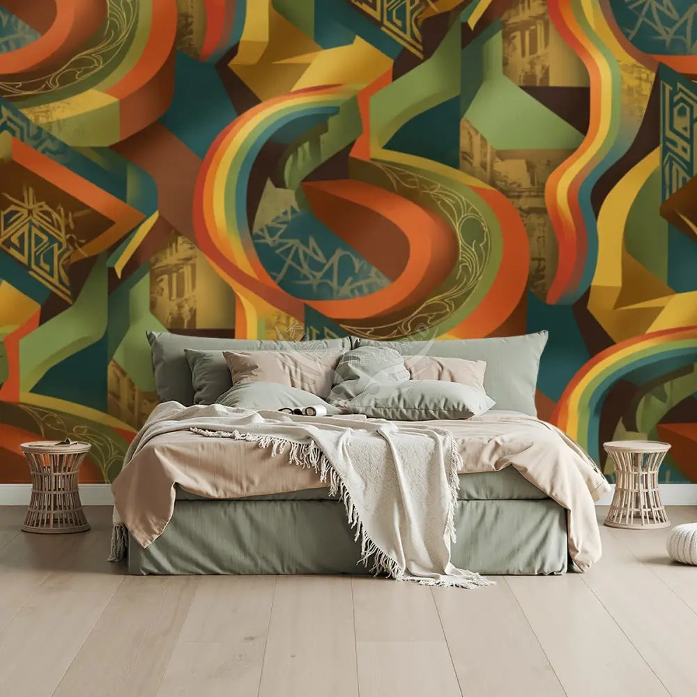 Retro Colors 3D Basic Unpasted Mural Wallpaper 144’’x100’’ 144’’x100’’ Wall Coverings