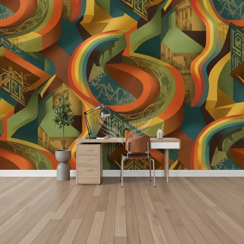 Retro Colors 3D Basic Unpasted Mural Wallpaper 144’’x100’’ 144’’x100’’ Wall Coverings