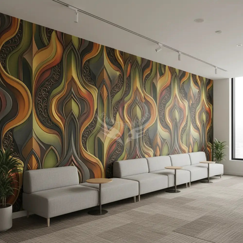 Retro Design 3D Abstract Flame Unpasted Mural Wallpaper 144’’x100’’ - 144’’x100’’ - Wall Coverings