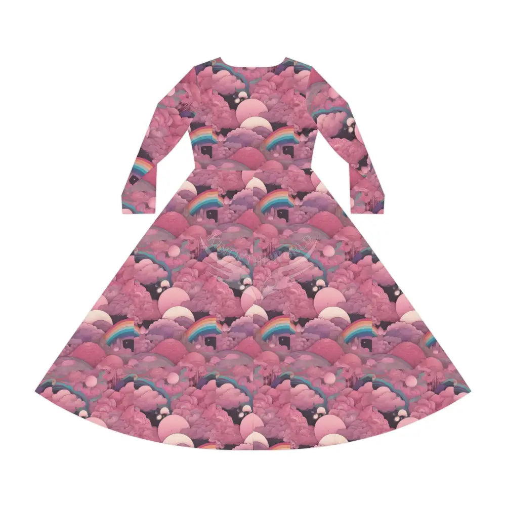 Retro Dusty Pink Swirl Wallpaper Print Dress – Women’s Long Sleeve AOP L All Over Prints