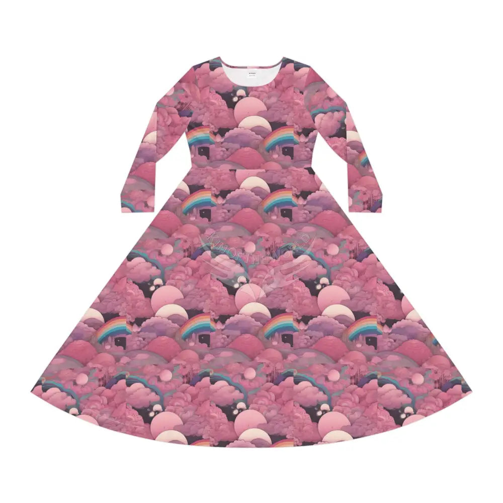 Retro Dusty Pink Swirl Wallpaper Print Dress – Women’s Long Sleeve AOP L All Over Prints