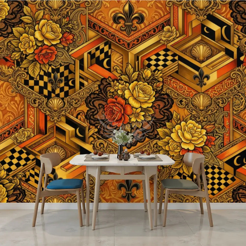 Retro Giant Fruit and Floral Unpasted Mural Wallpaper 144’’x100’’ 144’’x100’’ Wall Coverings