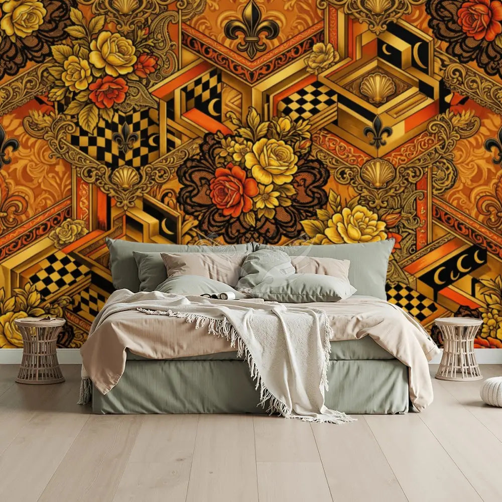 Retro Giant Fruit and Floral Unpasted Mural Wallpaper 144’’x100’’ 144’’x100’’ Wall Coverings
