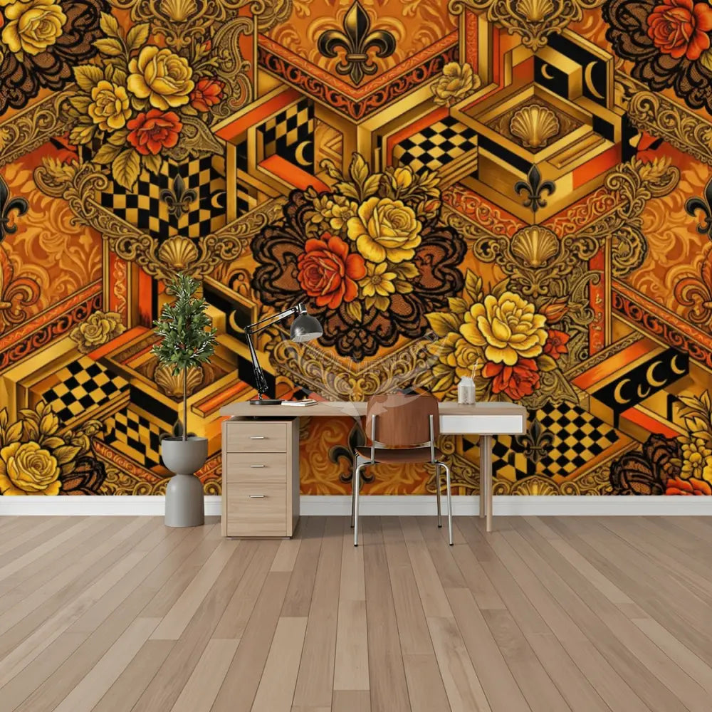 Retro Giant Fruit and Floral Unpasted Mural Wallpaper 144’’x100’’ 144’’x100’’ Wall Coverings