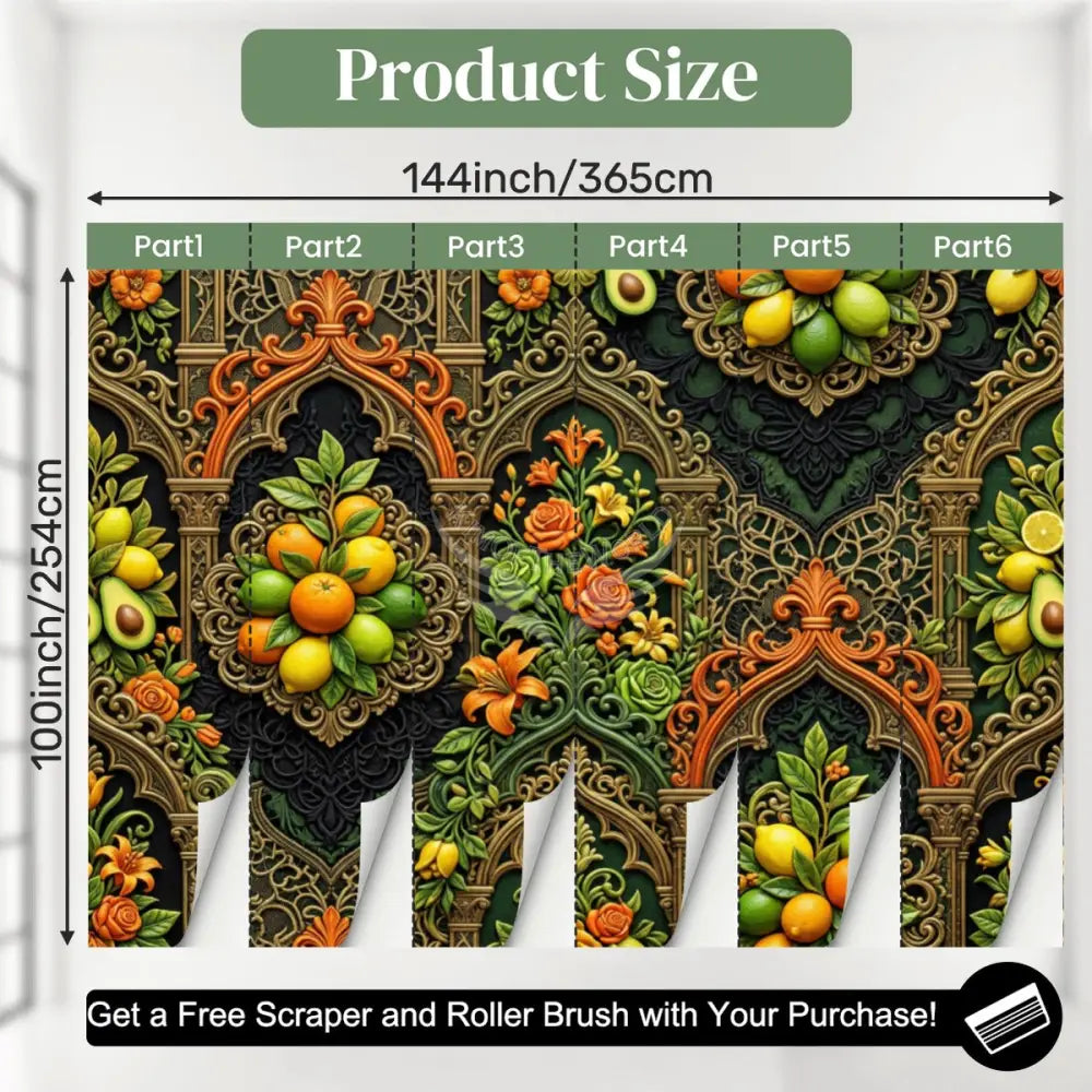 Retro Kitchen Colors Gothic Fruit & Floral Wall Mural Unpasted Mural Wallpaper 144’’x100’’ 144’’x100’’ Wall Coverings