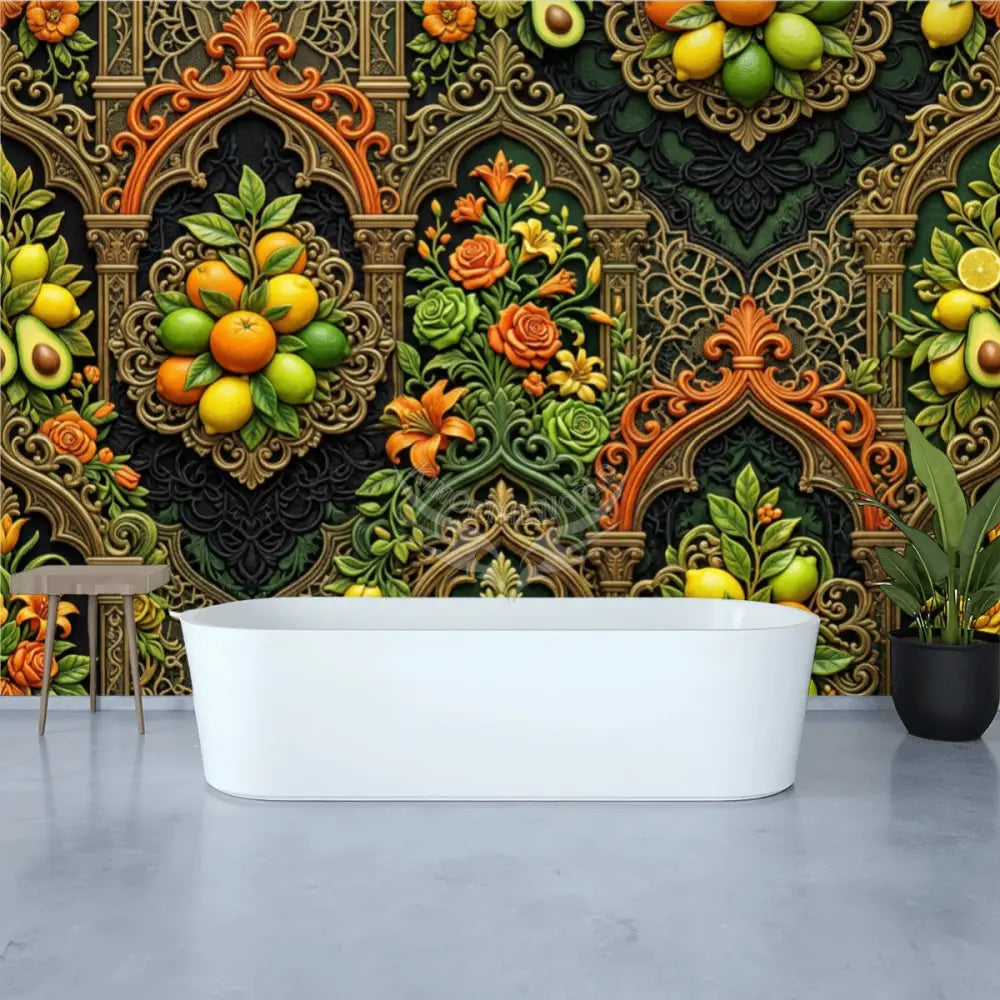 Retro Kitchen Colors Gothic Fruit & Floral Wall Mural Unpasted Mural Wallpaper 144’’x100’’ 144’’x100’’ Wall Coverings