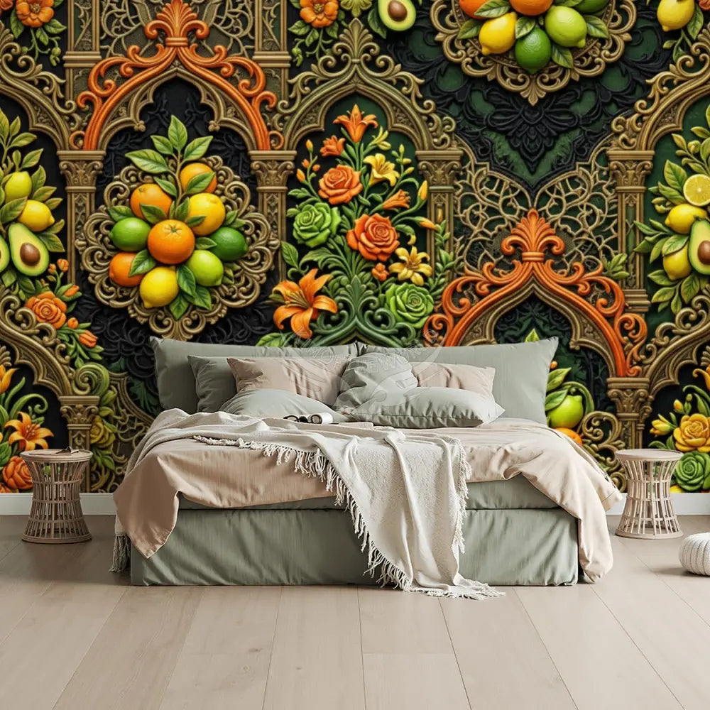 Retro Kitchen Colors Gothic Fruit & Floral Wall Mural Unpasted Mural Wallpaper 144’’x100’’ 144’’x100’’ Wall Coverings