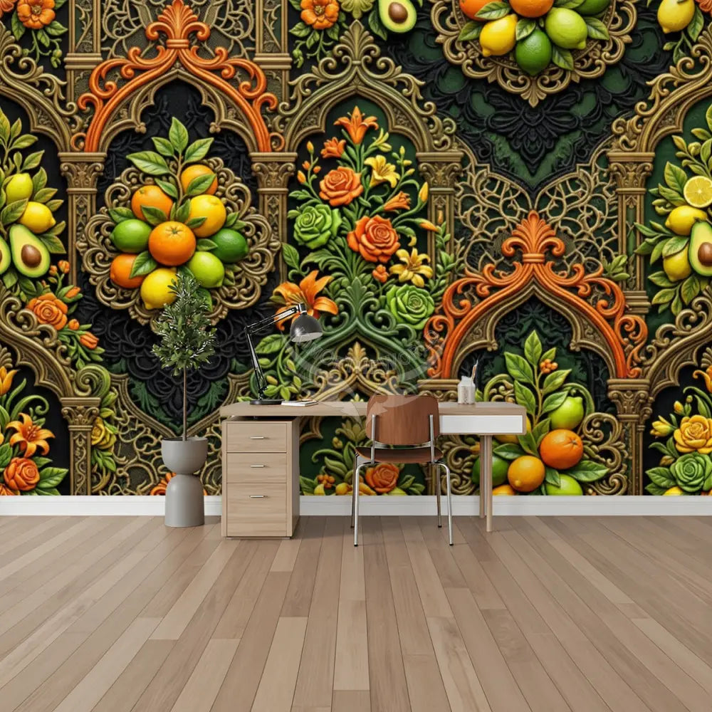 Retro Kitchen Colors Gothic Fruit & Floral Wall Mural Unpasted Mural Wallpaper 144’’x100’’ 144’’x100’’ Wall Coverings