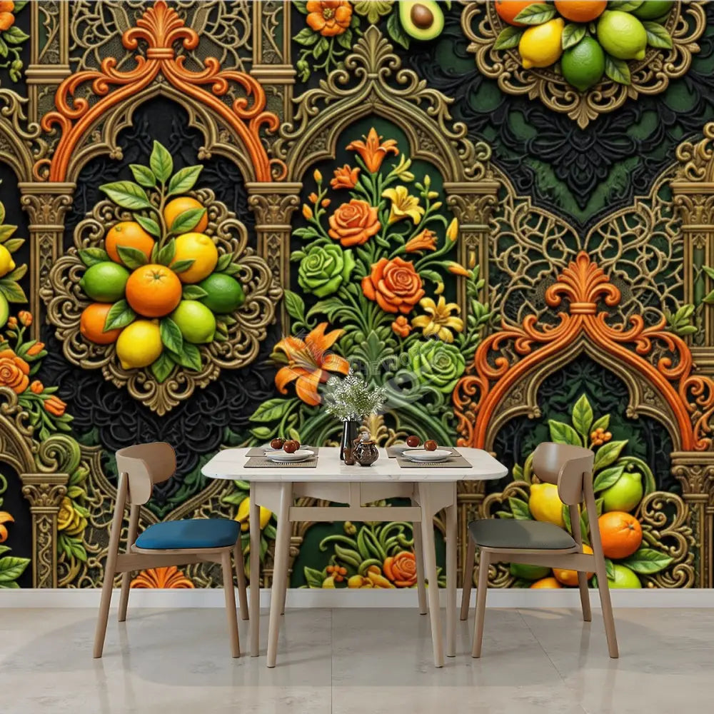 Retro Kitchen Colors Gothic Fruit & Floral Wall Mural Unpasted Mural Wallpaper 144’’x100’’ 144’’x100’’ Wall Coverings
