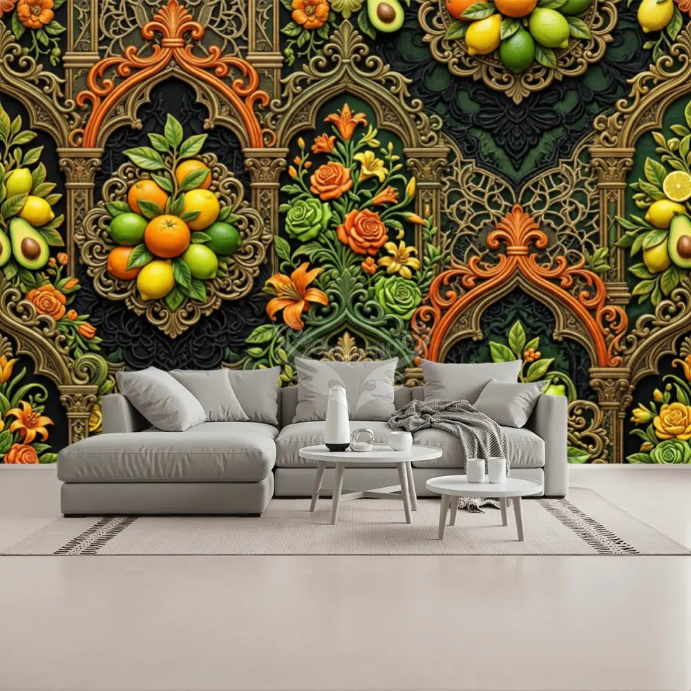 Retro Kitchen Colors Gothic Fruit & Floral Wall Mural Unpasted Mural Wallpaper 144’’x100’’ 144’’x100’’ Wall Coverings