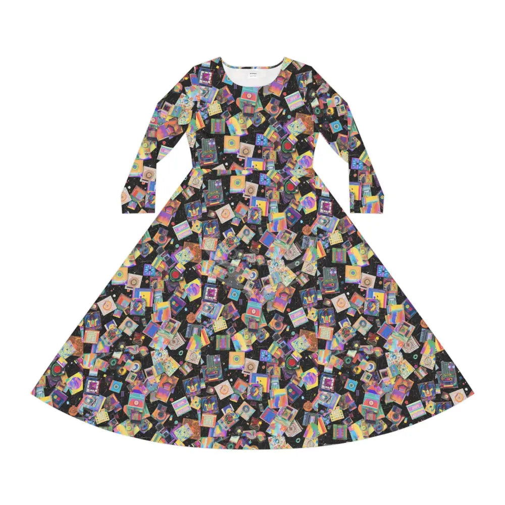 Retro Memorabilia Print Dress – Women’s Long Sleeve AOP L All Over Prints