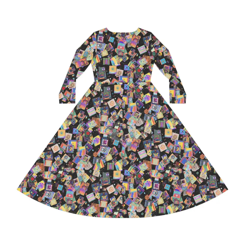 Retro Memorabilia Print Dress – Women’s Long Sleeve AOP L All Over Prints