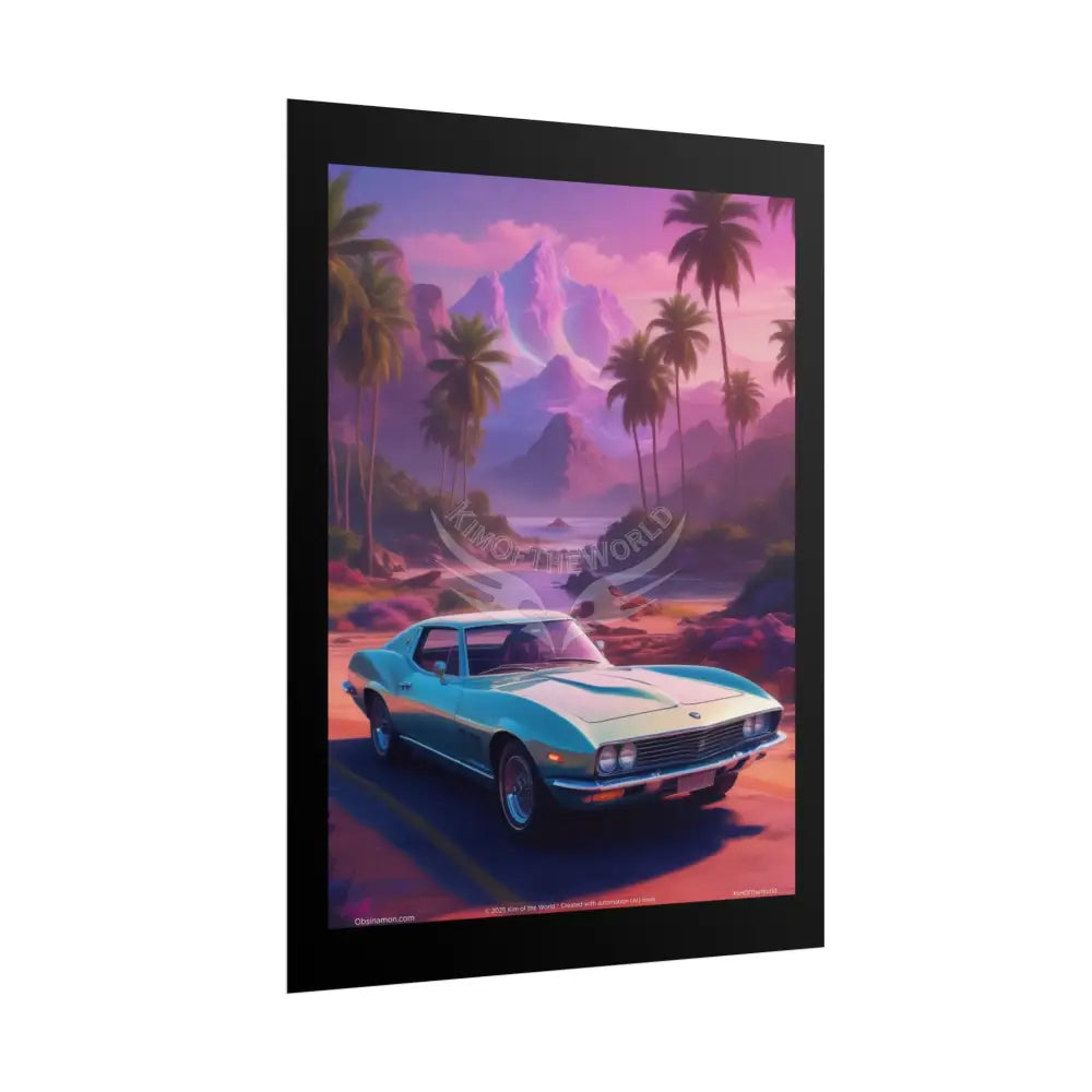 Retro Muscle Car Poster — Iridescent Vaporwave Rolled Print for Mancave & Bar Poster