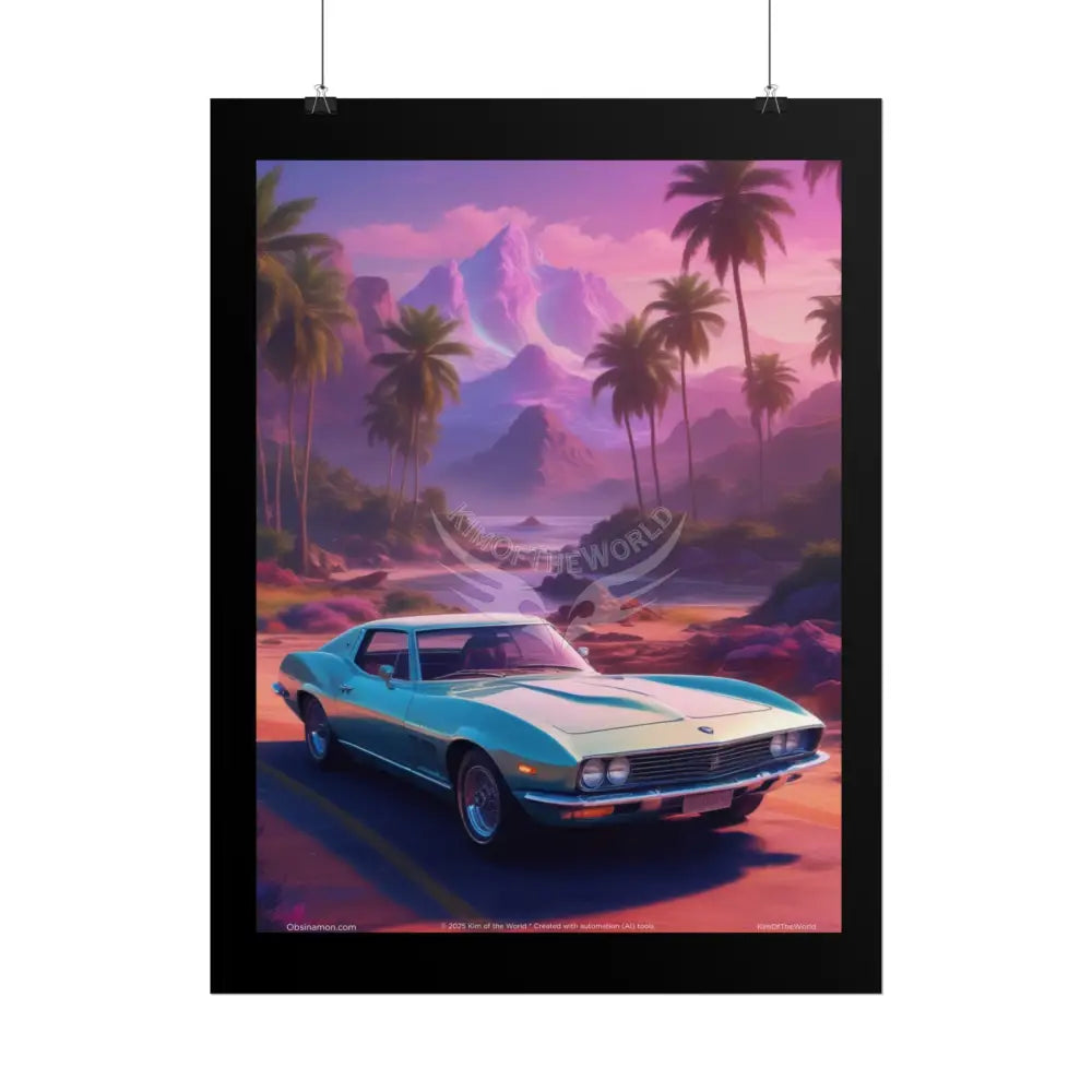 Retro Muscle Car Poster — Iridescent Vaporwave Rolled Print for Mancave & Bar Poster