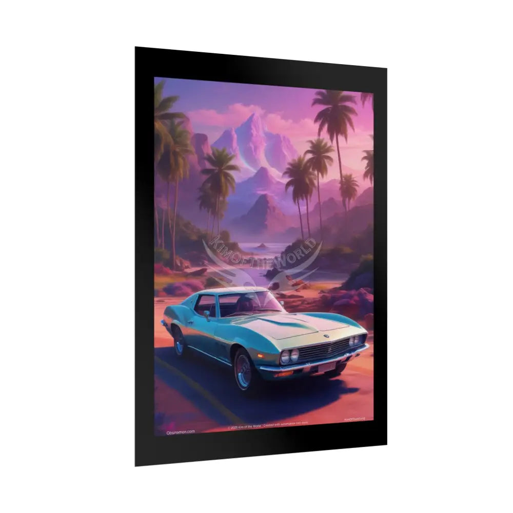 Retro Muscle Car Poster — Iridescent Vaporwave Rolled Print for Mancave & Bar Poster