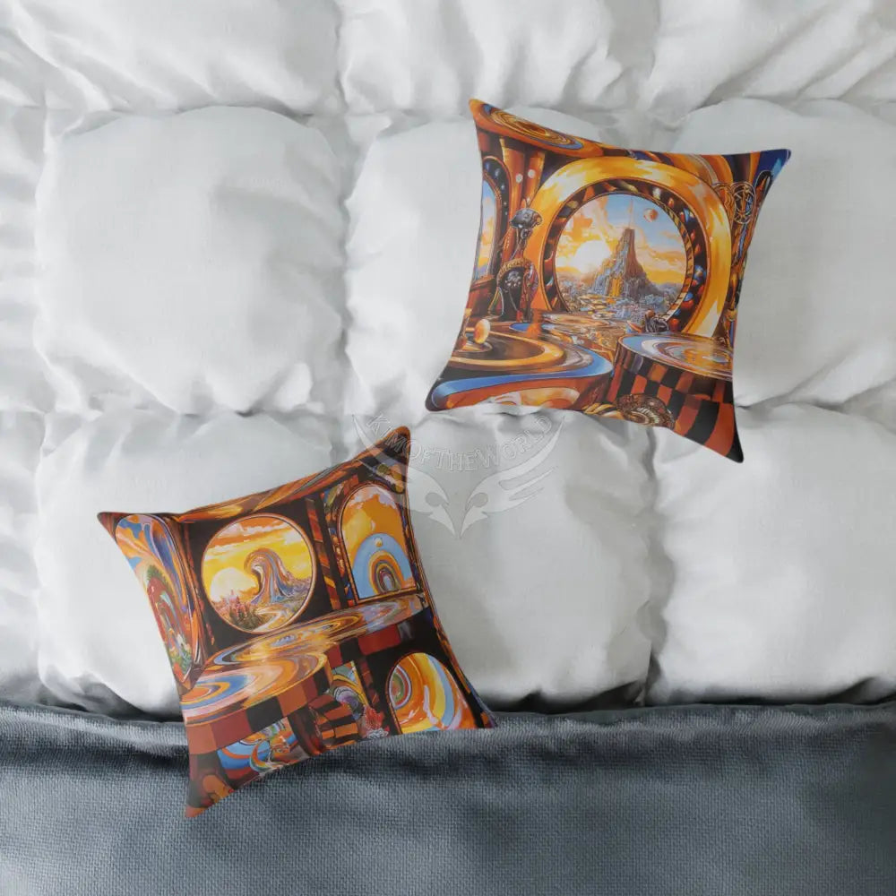 Retro Orange 3D Multi-Level Universe Square Canvas Pillow — Cute Orange Space Design 16’’ × 16’’ Home Decor
