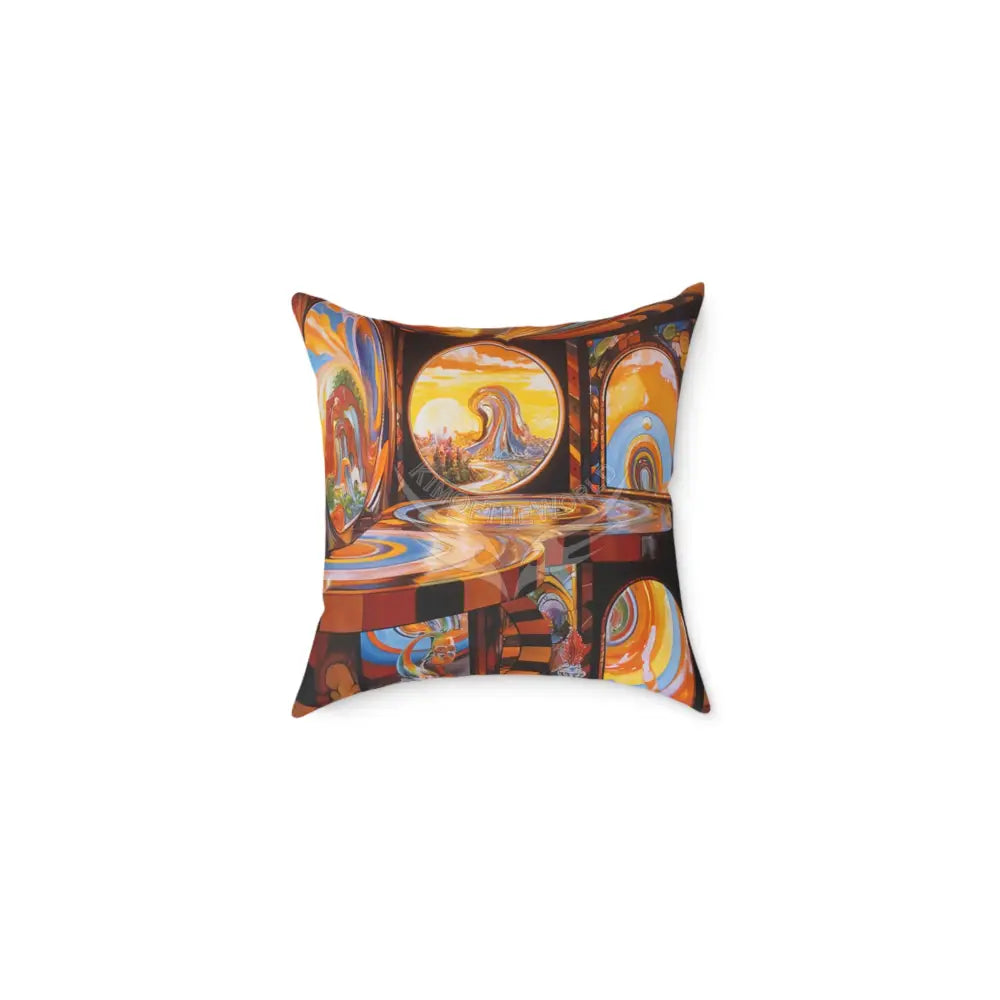 Retro Orange 3D Multi-Level Universe Square Canvas Pillow — Cute Orange Space Design 16’’ × 16’’ Home Decor