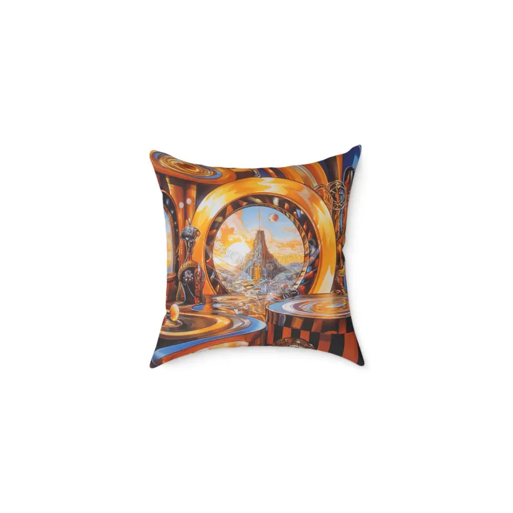 Retro Orange 3D Multi-Level Universe Square Canvas Pillow — Cute Orange Space Design 16’’ × 16’’ Home Decor