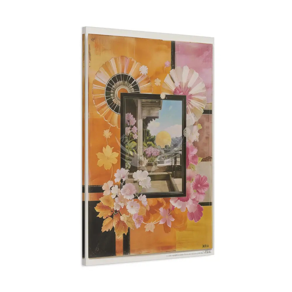 Retro Orange Fantasy Frames & Floral Lace Pink 3D Matte Canvas Print — 3D Laced Multi-Dimensional Wall Art Canvas