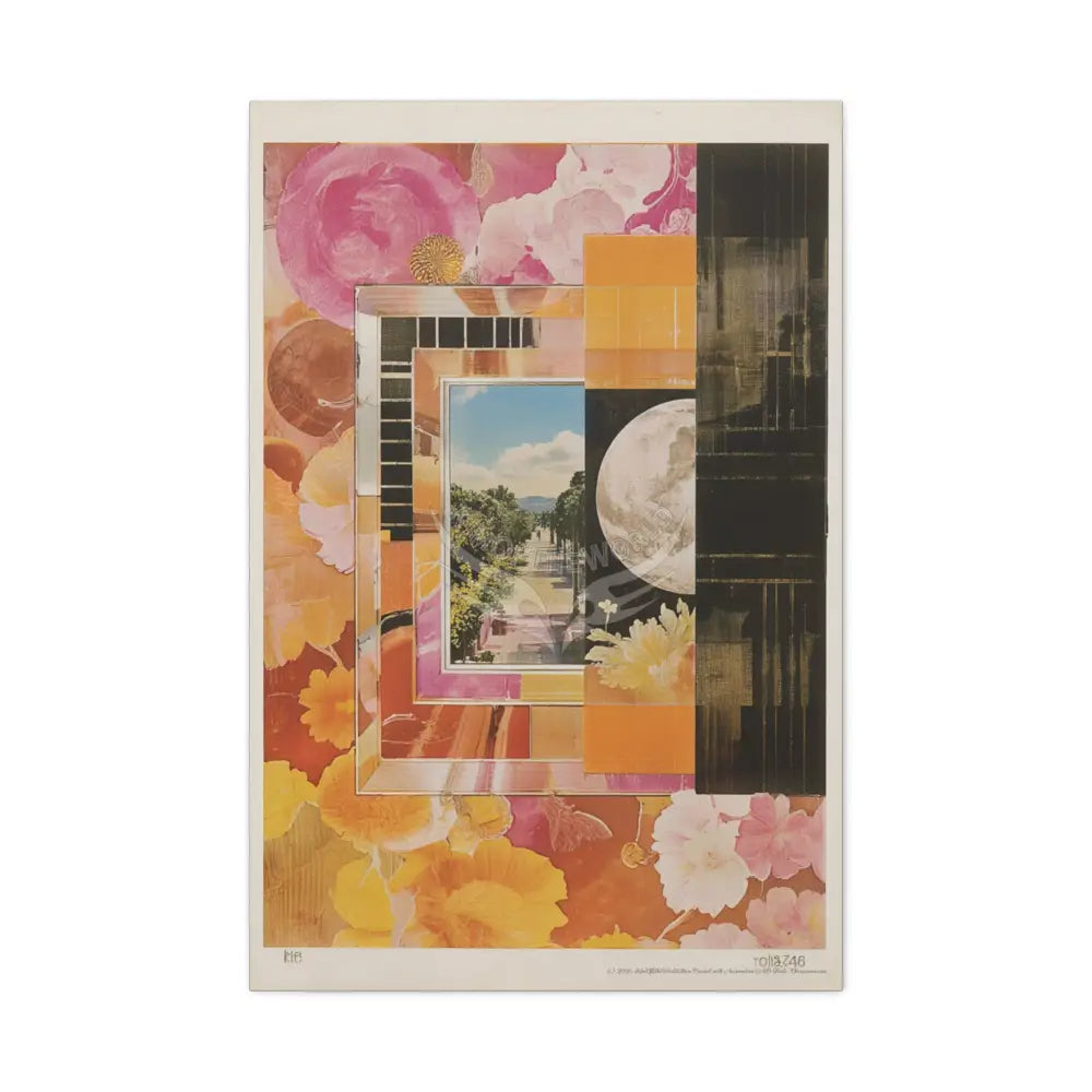 Retro Orange Fantasy Frames & Floral Lace Pink 3D Matte Canvas Print — 3D Laced Multi-Dimensional Wall Art 24’’ x 36’’