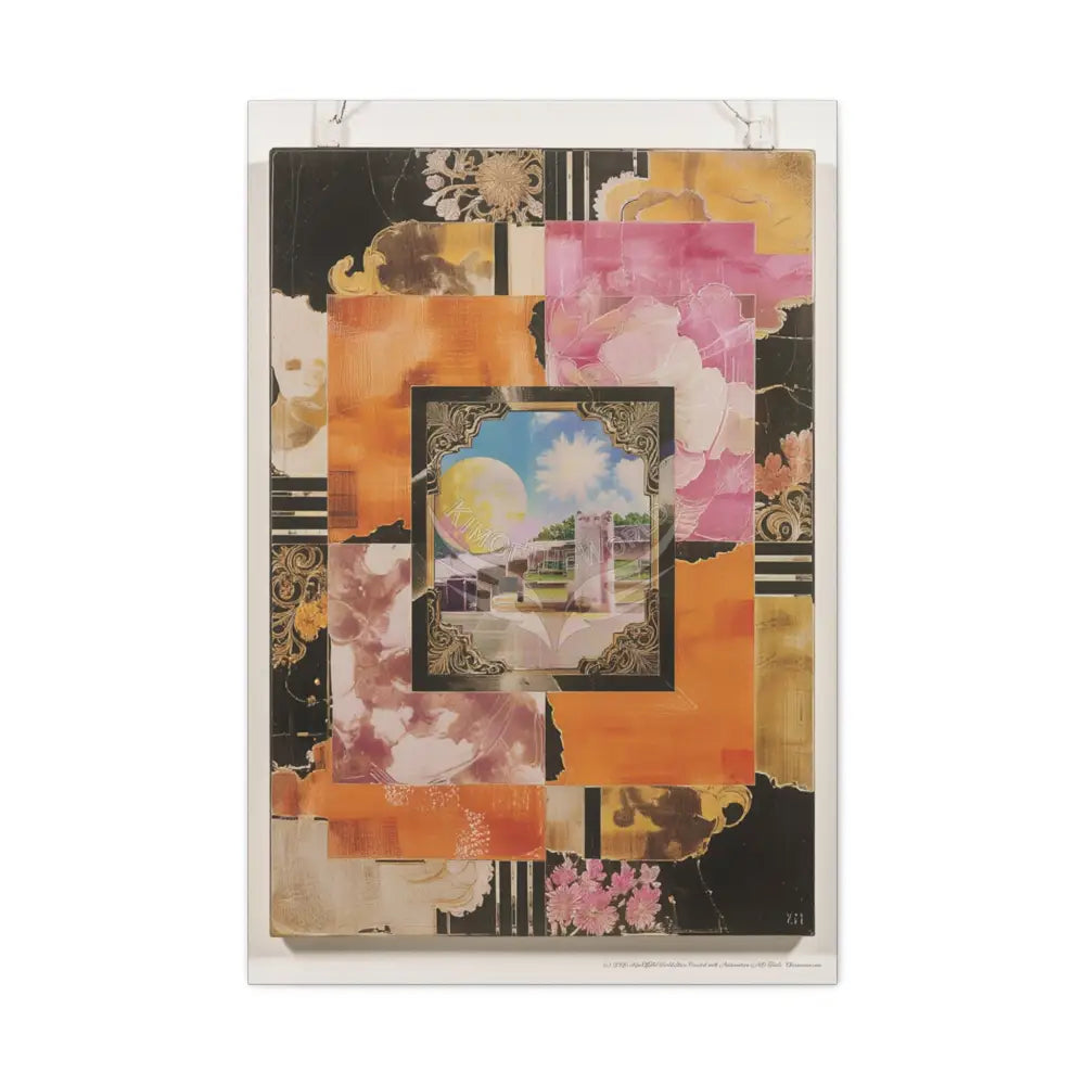 Retro Orange Fantasy Frames & Floral Lace Pink 3D Matte Canvas Print — 3D Laced Multi-Dimensional Wall Art 24’’ x 36’’