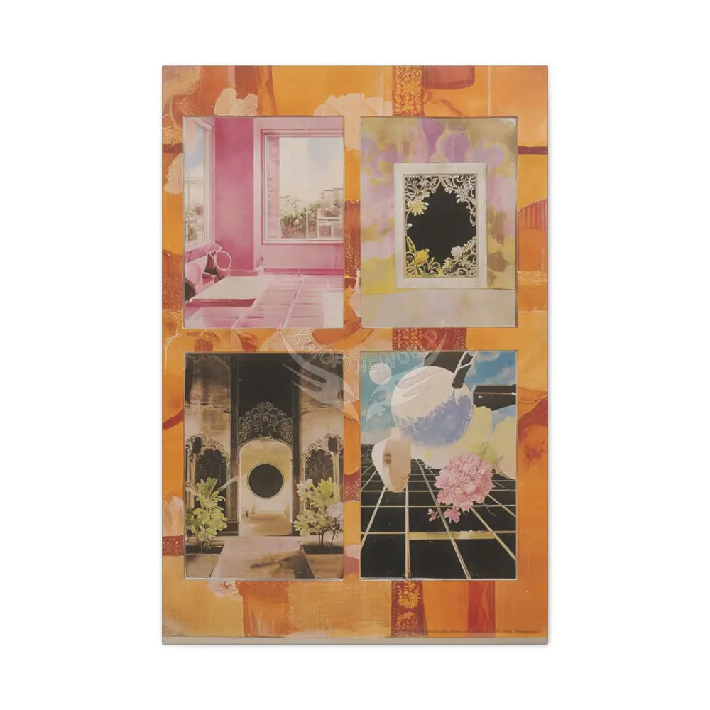 Retro Orange Fantasy Frames & Floral Lace Pink 3D Matte Canvas Print — 3D Laced Multi-Dimensional Wall Art 24’’ x 36’’