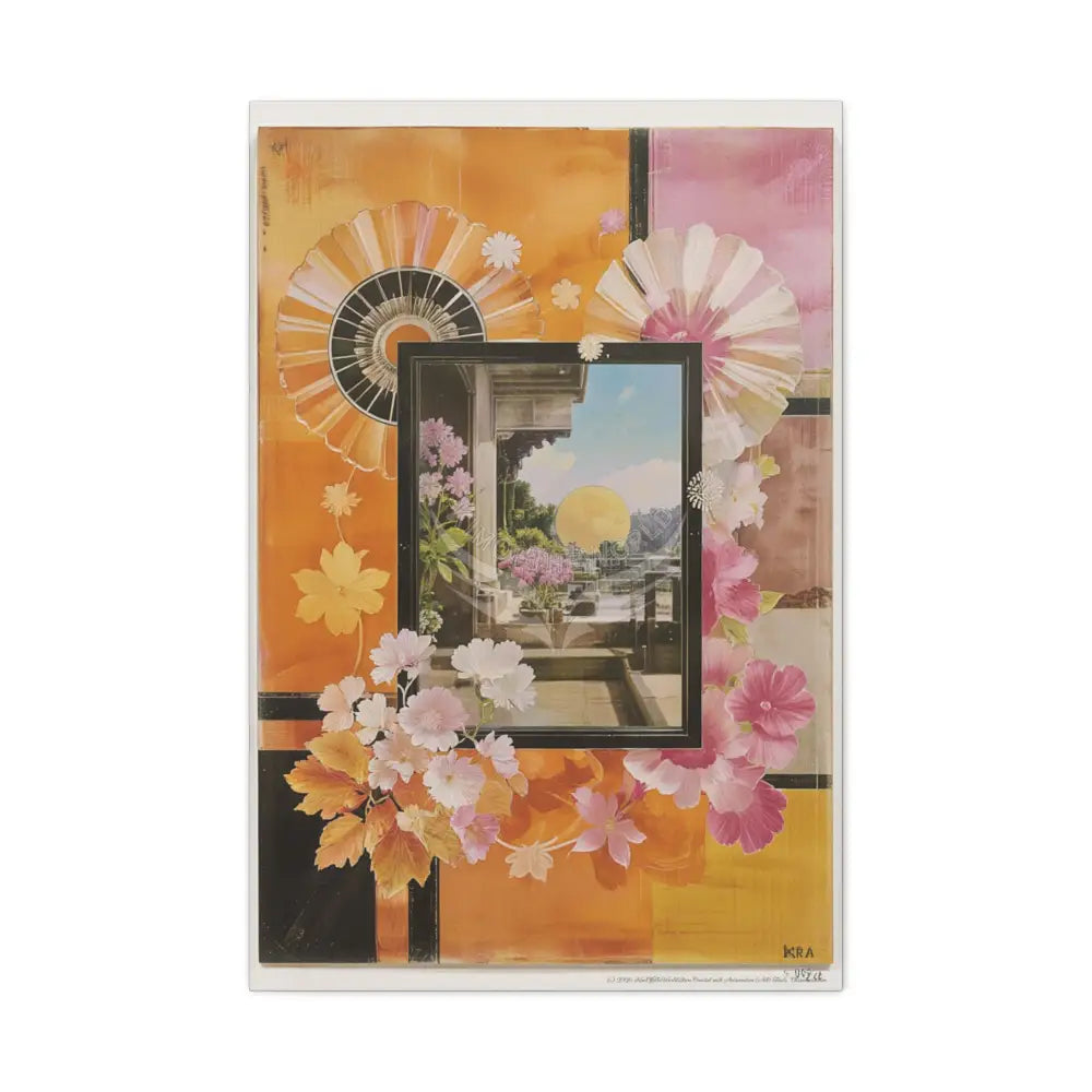 Retro Orange Fantasy Frames & Floral Lace Pink 3D Matte Canvas Print — 3D Laced Multi-Dimensional Wall Art 24’’ x 36’’